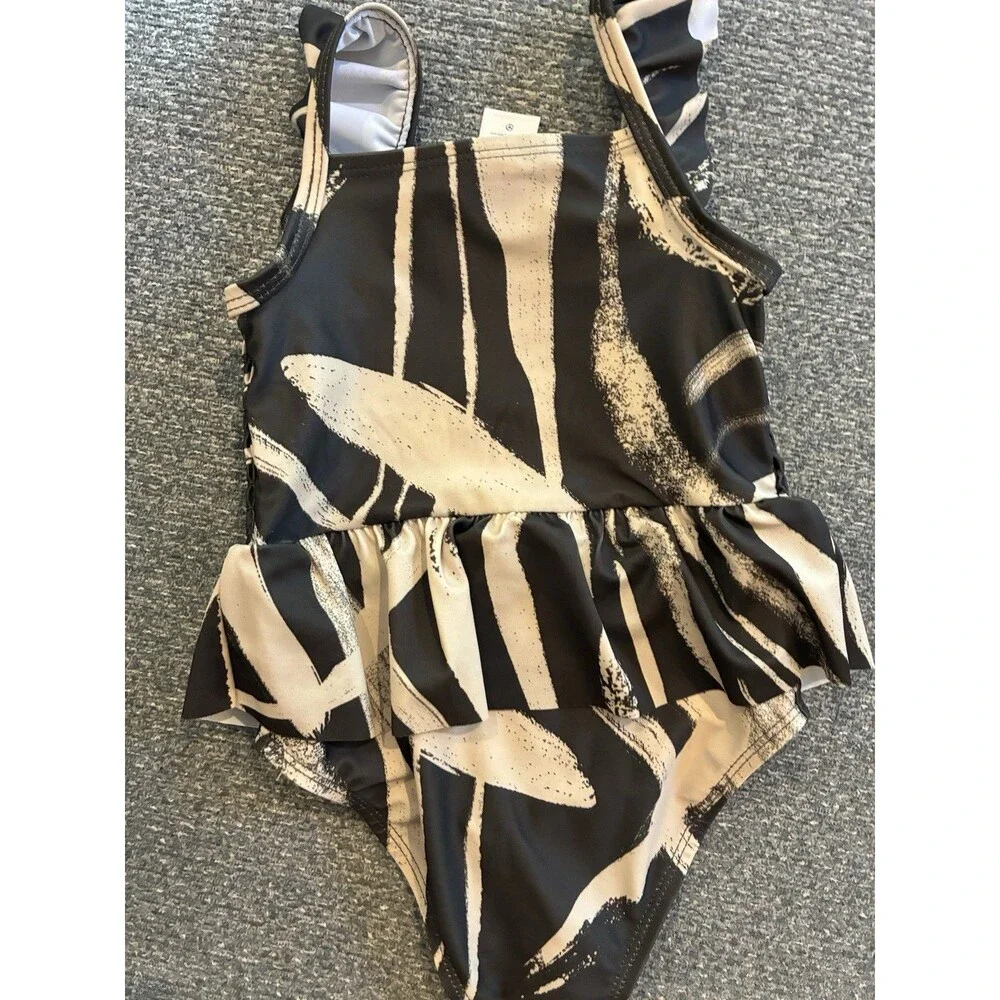 Carter's 18m One Piece Baby Swimsuit Black Beige Animal Print Ruffle‎ Stretch